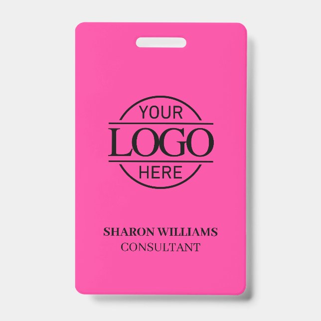 Tarjeta De Identificación Bight Pink Employee ID with Custom Business Logo (Parte frontal)
