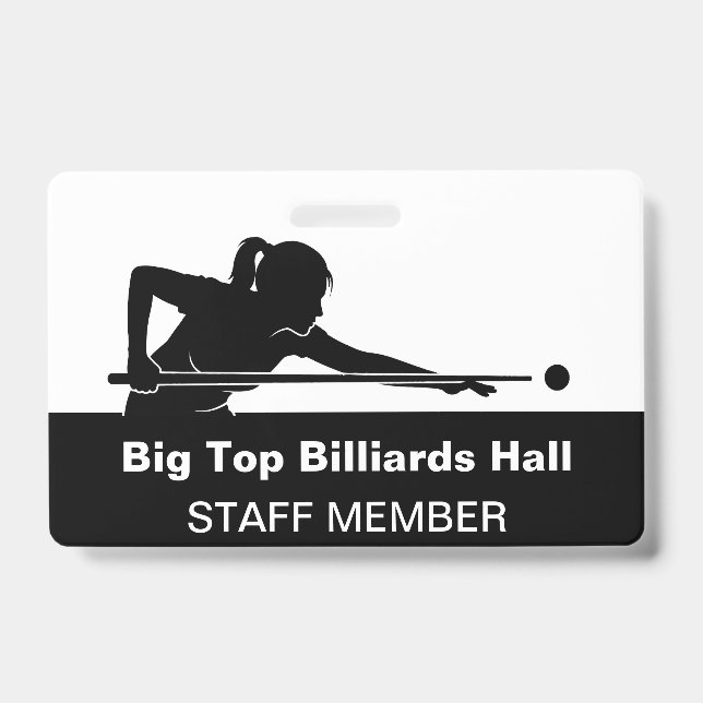 Tarjeta De Identificación Billiards Pool Hall And Event Staff Member Budget (Front)