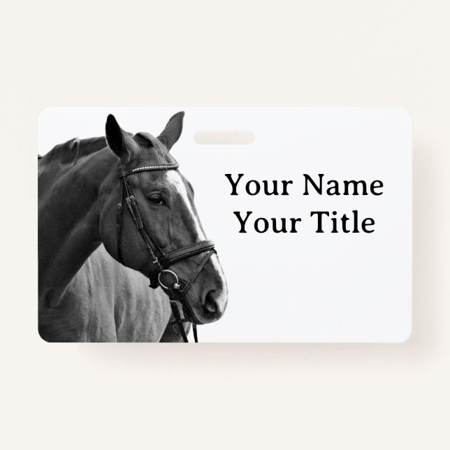 Tarjeta De Identificación Black and White Equestrian Horse ID (Anverso)