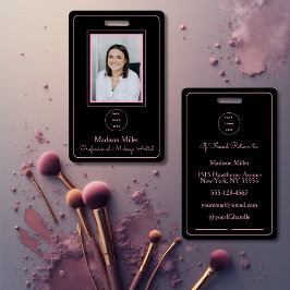 Tarjeta De Identificación Black Blush Pink Typography Logo Photo Makeup