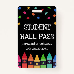 Tarjeta De Identificación Black Crayons y Stars Colorful Student Hall Pass