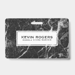 Tarjeta De Identificación Black Faux Marble White Acent