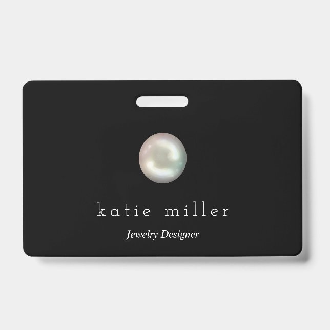 Tarjeta De Identificación Black Glossy Pearl | Diseñador de joyas (Parte frontal)