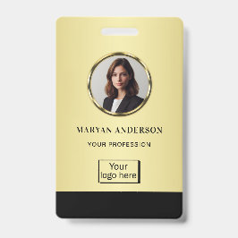 Tarjeta De Identificación Black & gold design, Logo or Photo in gold circle,