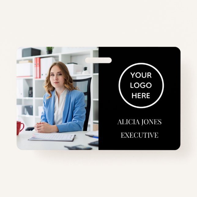 Tarjeta De Identificación Black ID Card Company Employge Badge Modern (Anverso)