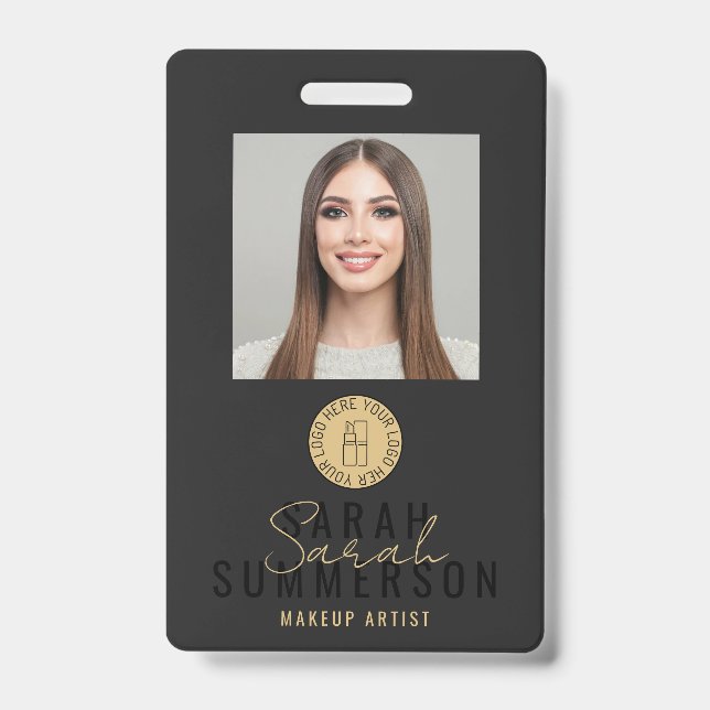 Tarjeta De Identificación Black Makeup Artist Beauty Salon Employee ID (Parte frontal)