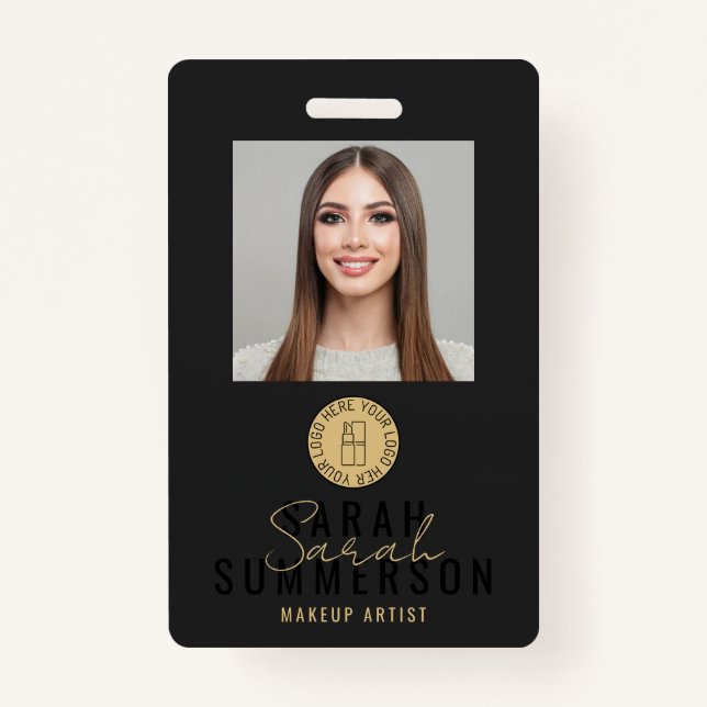 Tarjeta De Identificación Black Makeup Artist Beauty Salon Employee ID (Anverso)