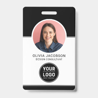 Tarjeta De Identificación Black Modern Company Photo Security QR ID