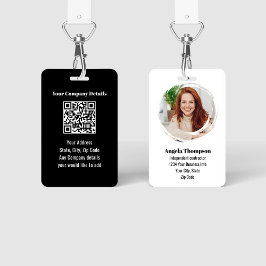 Tarjeta De Identificación Black Modern Employee Photo QR Code Badge