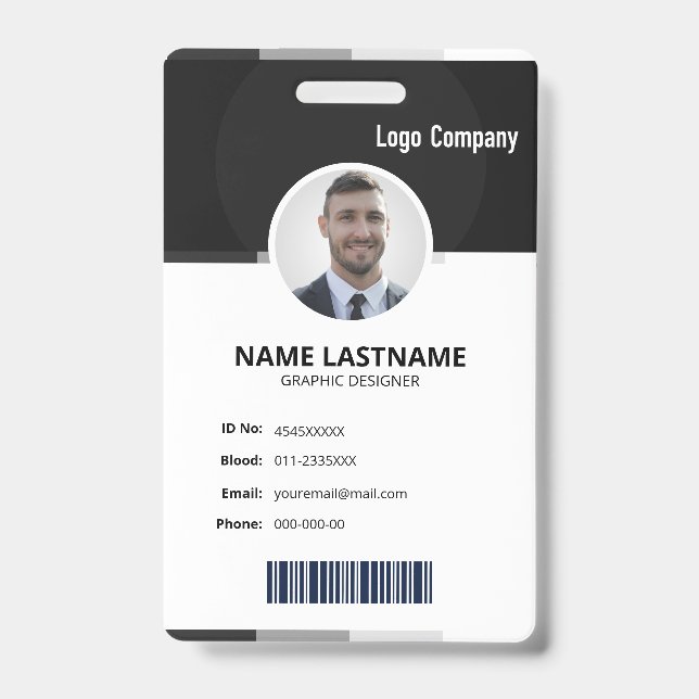Tarjeta De Identificación Black Modern ID Identification Card Photo Badge (Parte frontal)