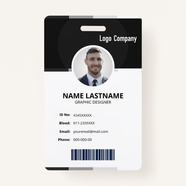 Tarjeta De Identificación Black Modern ID Identification Card Photo Badge (Anverso)