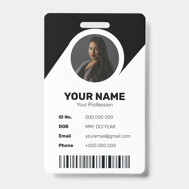 Tarjeta De Identificación Black Modern Minimal ID Barcode Employee Photo (Parte frontal)