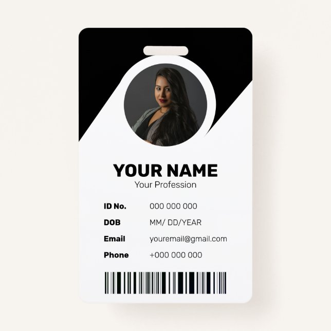 Tarjeta De Identificación Black Modern Minimal ID Barcode Employee Photo (Anverso)