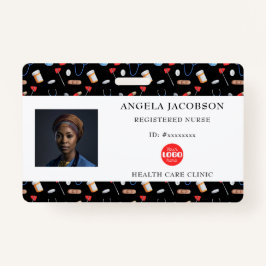 Tarjeta De Identificación Black Pattern Nurse Healthcare Logo Horizontal ID