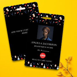 Tarjeta De Identificación Black Pattern Registered Nurse Healthcare Logo