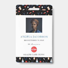 Tarjeta De Identificación Black Pattern Registered Nurse Healthcare Logo QR