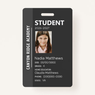 Tarjeta De Identificación Black Stripe Homeschool Student ID Badge