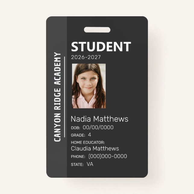 Tarjeta De Identificación Black Stripe Homeschool Student ID Badge (Anverso)