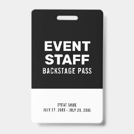 Tarjeta De Identificación Black & White Backstage Pass Event Staff Black ID 