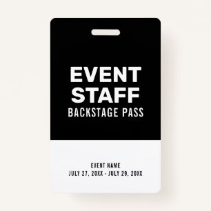 Tarjeta De Identificación Black & White Backstage Pass Event Staff Black ID