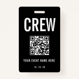 Tarjeta De Identificación Black White Crew Backstage Pass QR Code Concert