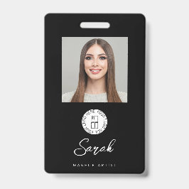 Tarjeta De Identificación Black White Logo Photo Makeup Employee