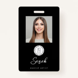 Tarjeta De Identificación Black White Logo Photo Makeup Employee