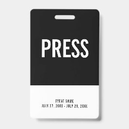 Tarjeta De Identificación Black & White Press All Access Pass Event ID