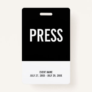 Tarjeta De Identificación Black & White Press All Access Pass Event ID