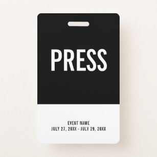 Tarjeta De Identificación Black & White Press All Access Pass Event ID