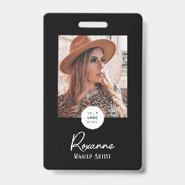 Tarjeta De Identificación Black & White Script Logo Photo Makeup Badge