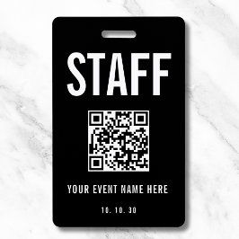 Tarjeta De Identificación Black White Staff Backstage Pass QR Code Concert