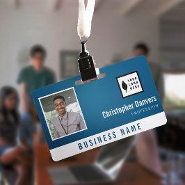 Tarjeta De Identificación Blanco azul limpio Añadir el logotipo Empleado de 