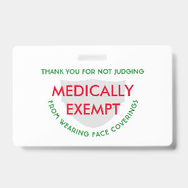 Tarjeta De Identificación Blanco de la máscara facial médicamente exento