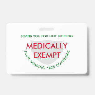 Tarjeta De Identificación Blanco de la máscara facial médicamente exento