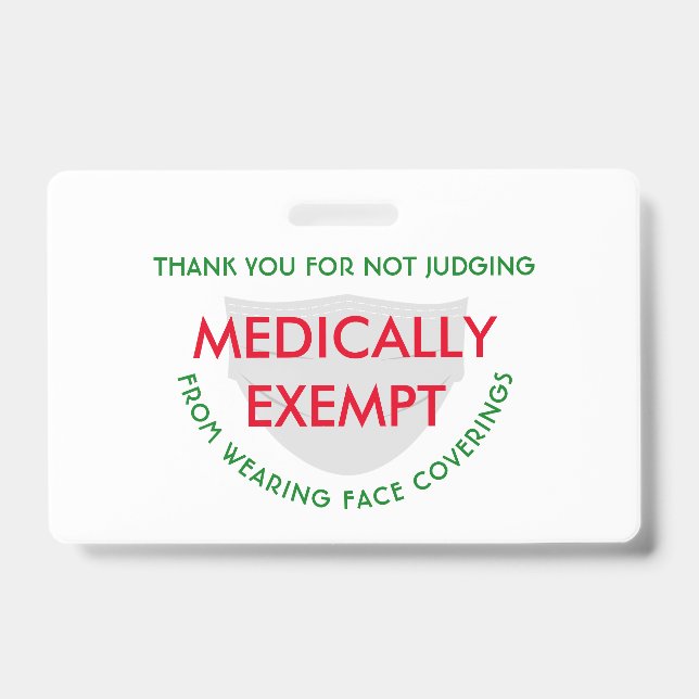 Tarjeta De Identificación Blanco de la máscara facial médicamente exento (Front)