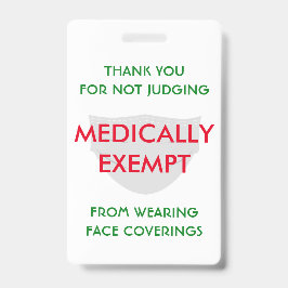 Tarjeta De Identificación Blanco de la máscara facial médicamente exento