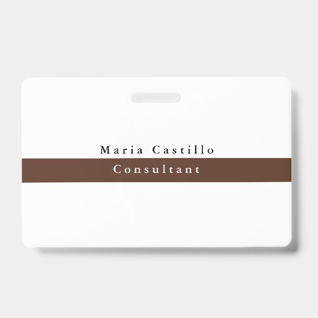 Tarjeta De Identificación Blanco marrón elegante Minimalista (Anverso)