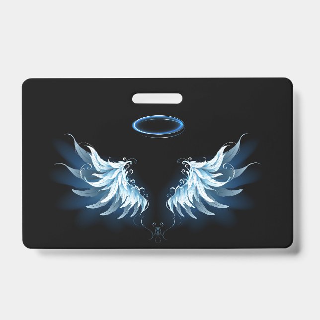 Tarjeta De Identificación Blue Glowing Angel Wings on black background (Front)
