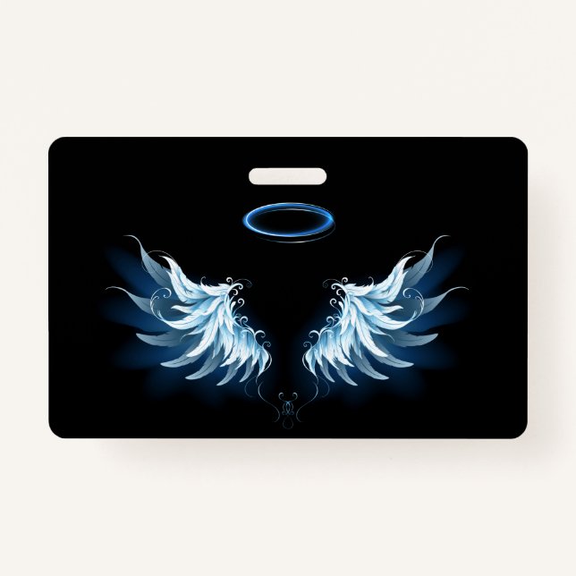 Tarjeta De Identificación Blue Glowing Angel Wings on black background (Anverso)