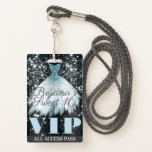 Tarjeta De Identificación Blue Gray Sparkle Vestido Dulce 16 pase VIP<br><div class="desc">Personalizar para cualquier evento.</div>