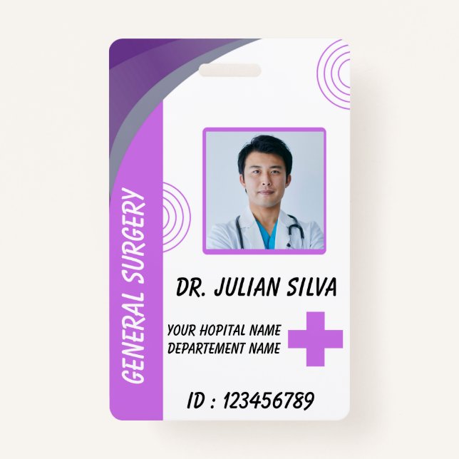 Tarjeta De Identificación Blue Hospital Employee ID Badge Template (Anverso)