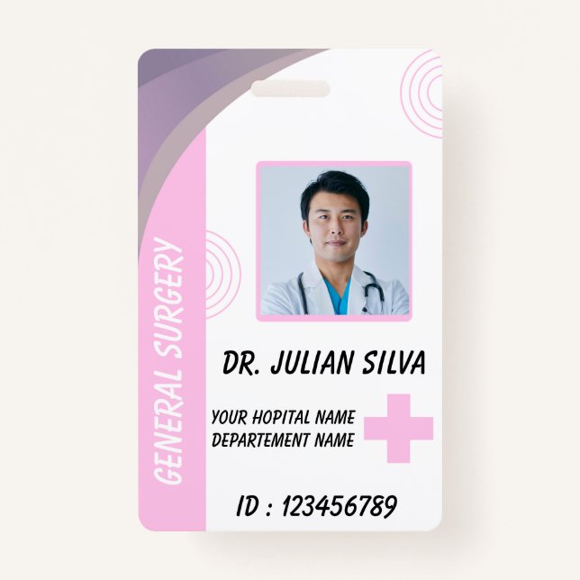 Tarjeta De Identificación Blue Hospital Employee ID Badge Template (Anverso)