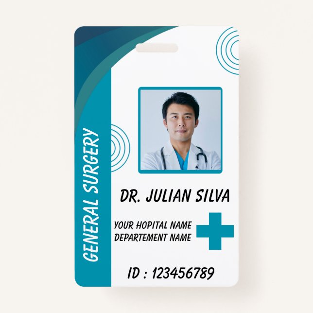 Tarjeta De Identificación Blue Hospital Employee ID Badge Template (Anverso)