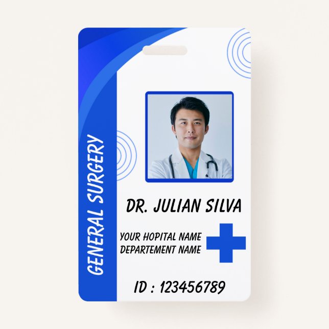 Tarjeta De Identificación Blue Hospital Employee ID Badge Template (Anverso)