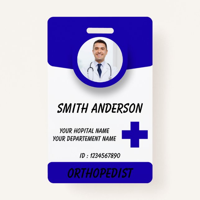 Tarjeta De Identificación Blue Hospital Logo Employee Photo ID Badge (Anverso)