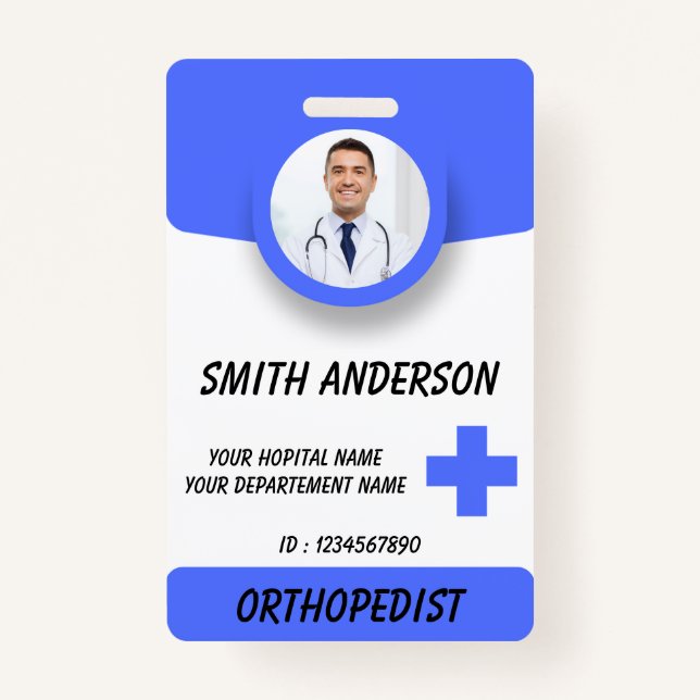 Tarjeta De Identificación Blue Hospital Logo Employee Photo ID Badge (Anverso)