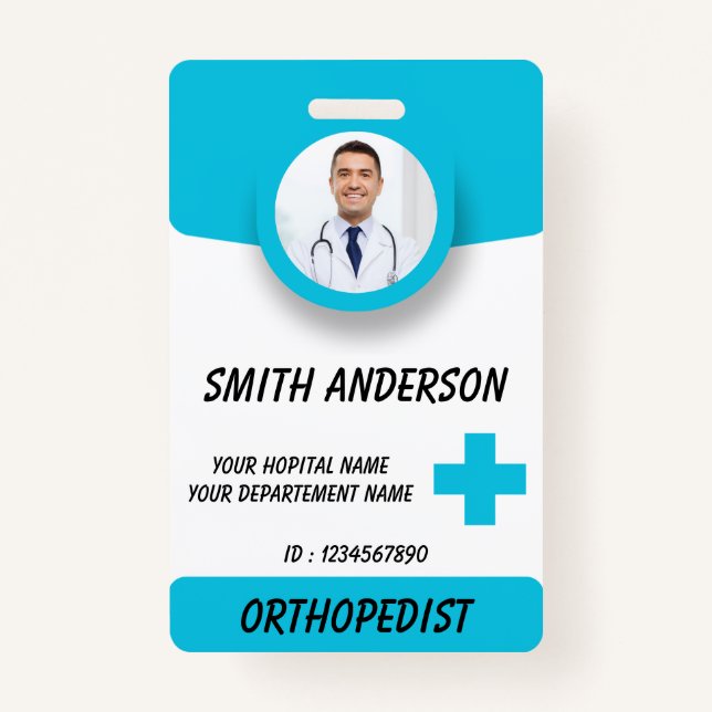 Tarjeta De Identificación Blue Hospital Logo Employee Photo ID Badge (Anverso)