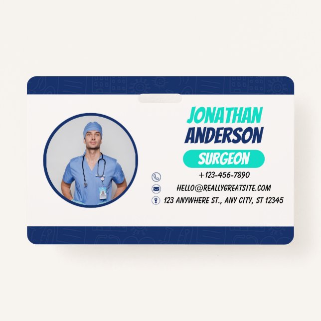 Tarjeta De Identificación Blue | Hospital Medical Employee Photo ID Badge (Anverso)