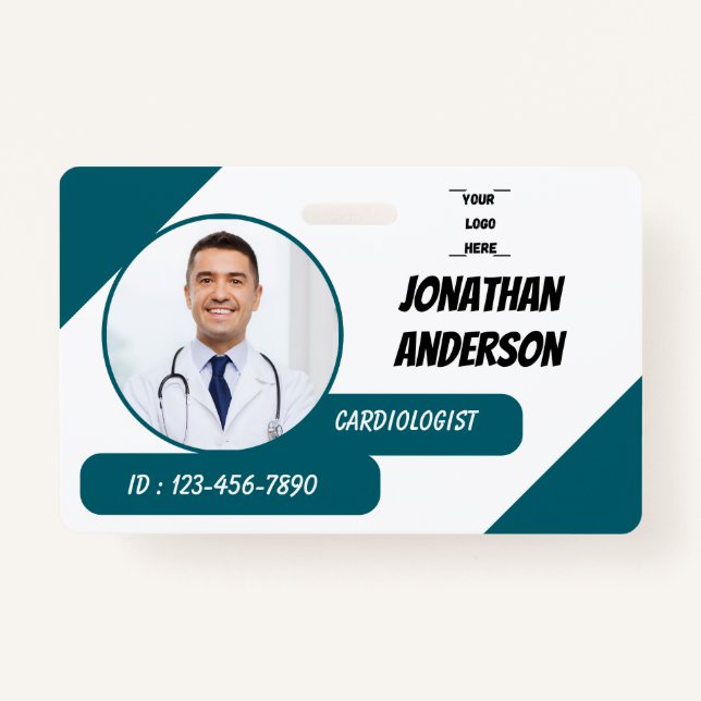 Tarjeta De Identificación Blue | Hospital Medical Employee Photo ID Badge (Anverso)